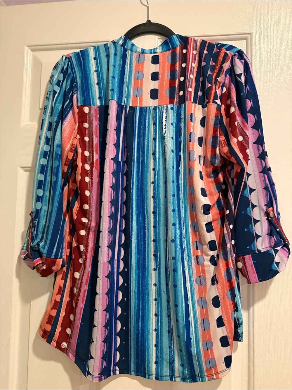 Ava & Grace Striped Multi-Color Pocket Tunic - Blue, Pink, Coral - Picture 3 of 3